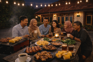 Makanan BBQ yang sederhana tapi membuat suasana kumpul jadi hangat