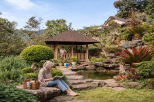 Menikmati liburan santai di gazebo dan taman